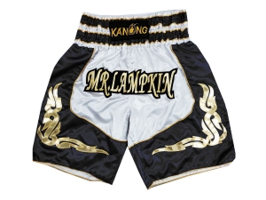 Custom Boxing Shorts : KNBXCUST-2043-White-Black